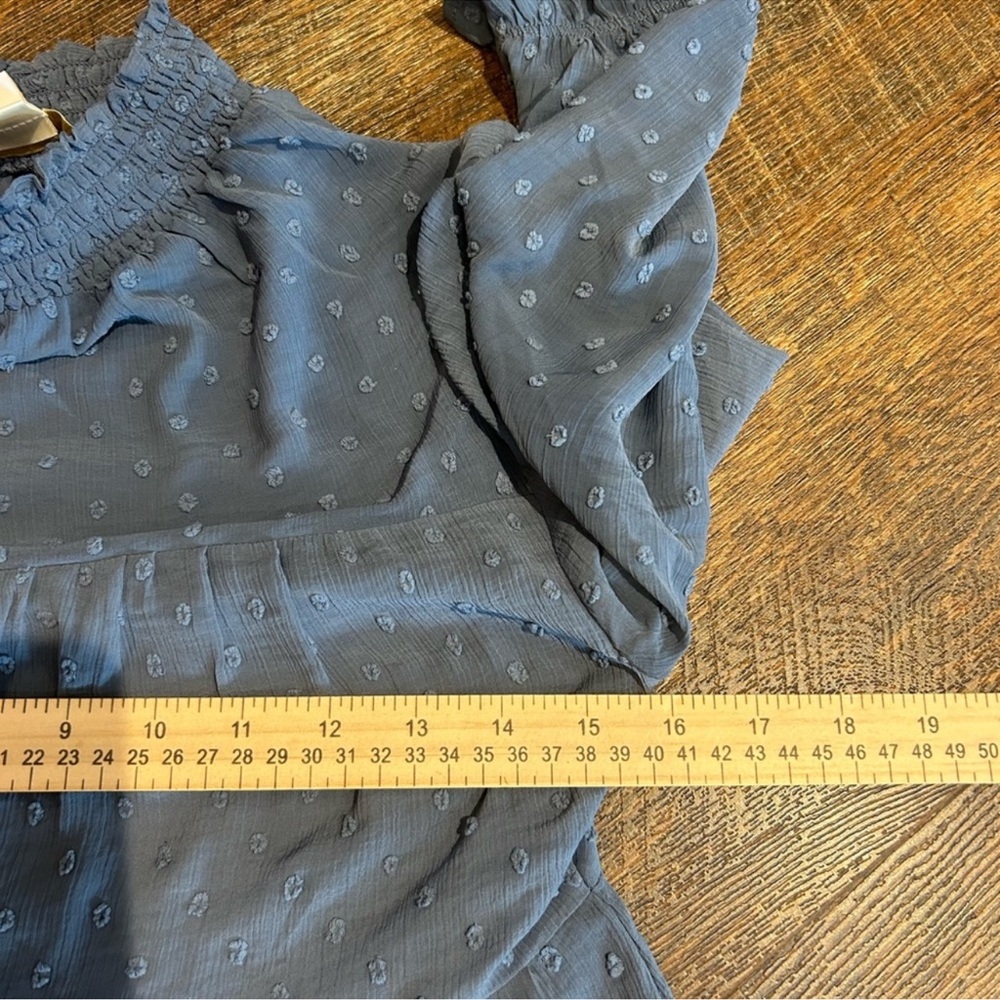 Monteau Blue Ruffle Neck Blouse S - Picture 6 of 9